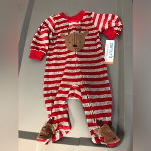 Carter's Red and Gray Striped Footed One Piece 3Month